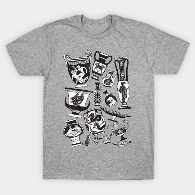 Greek Pottery - black and white T-Shirt by fabiomancini